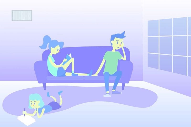 Image of a family sitting around. Video - Keep Clean Air During Your Time at Home.