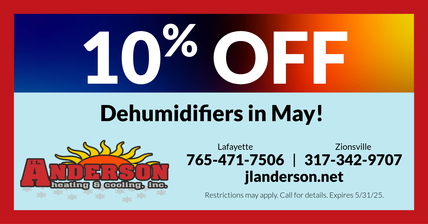 10% Off Dehumidifiers in May!