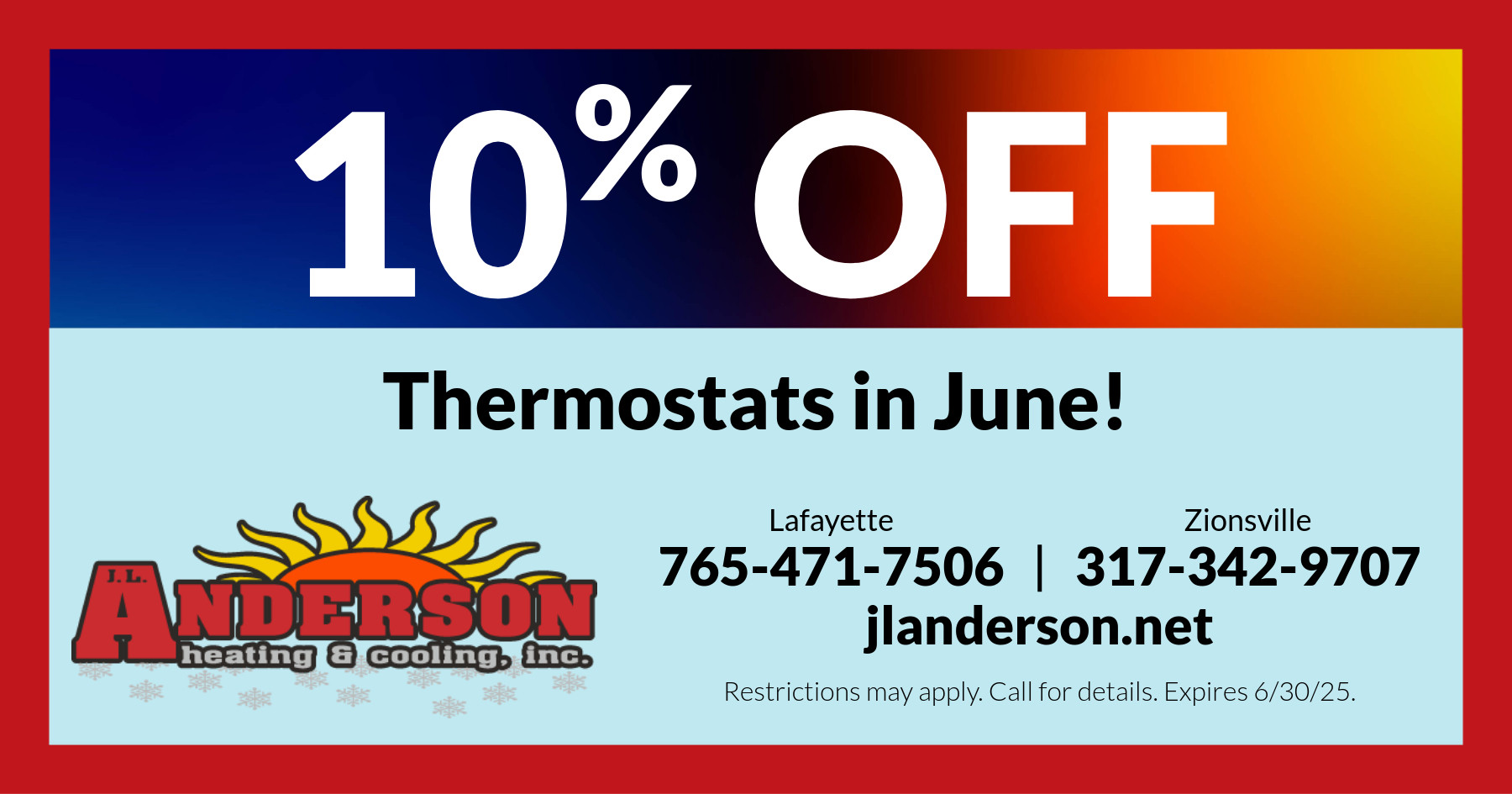 10% Off Thermostats in June!