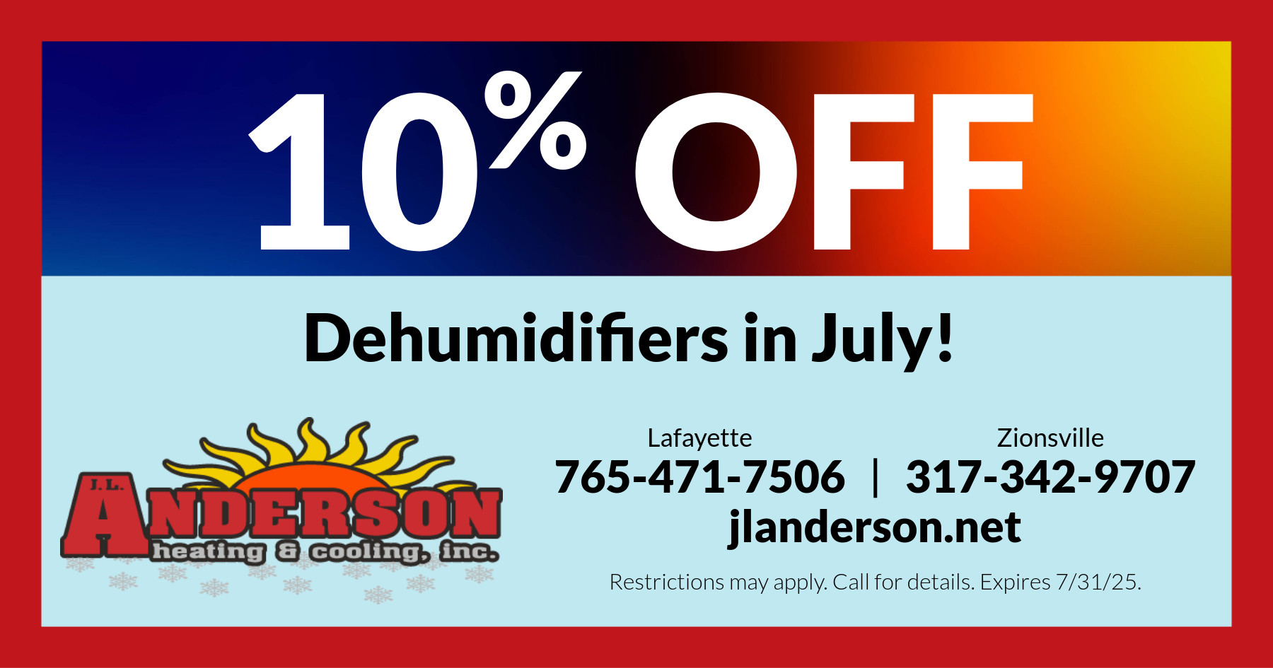 10% Off Dehumidifiers in July!
