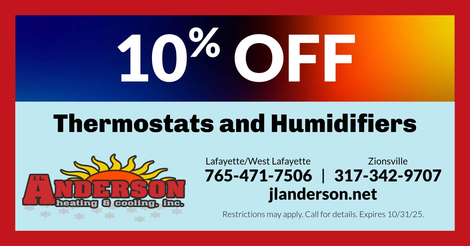 10% Off Thermostats and Humidifiers in October!