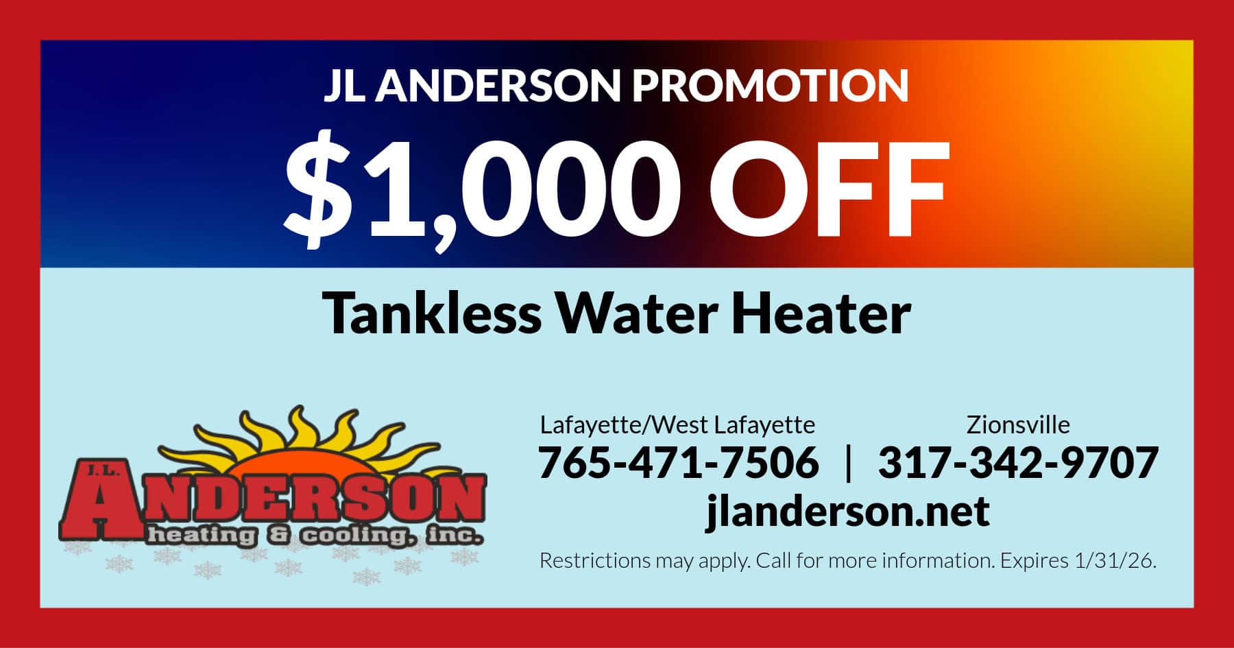 $1,000 off Tankless Water Heaters in January!