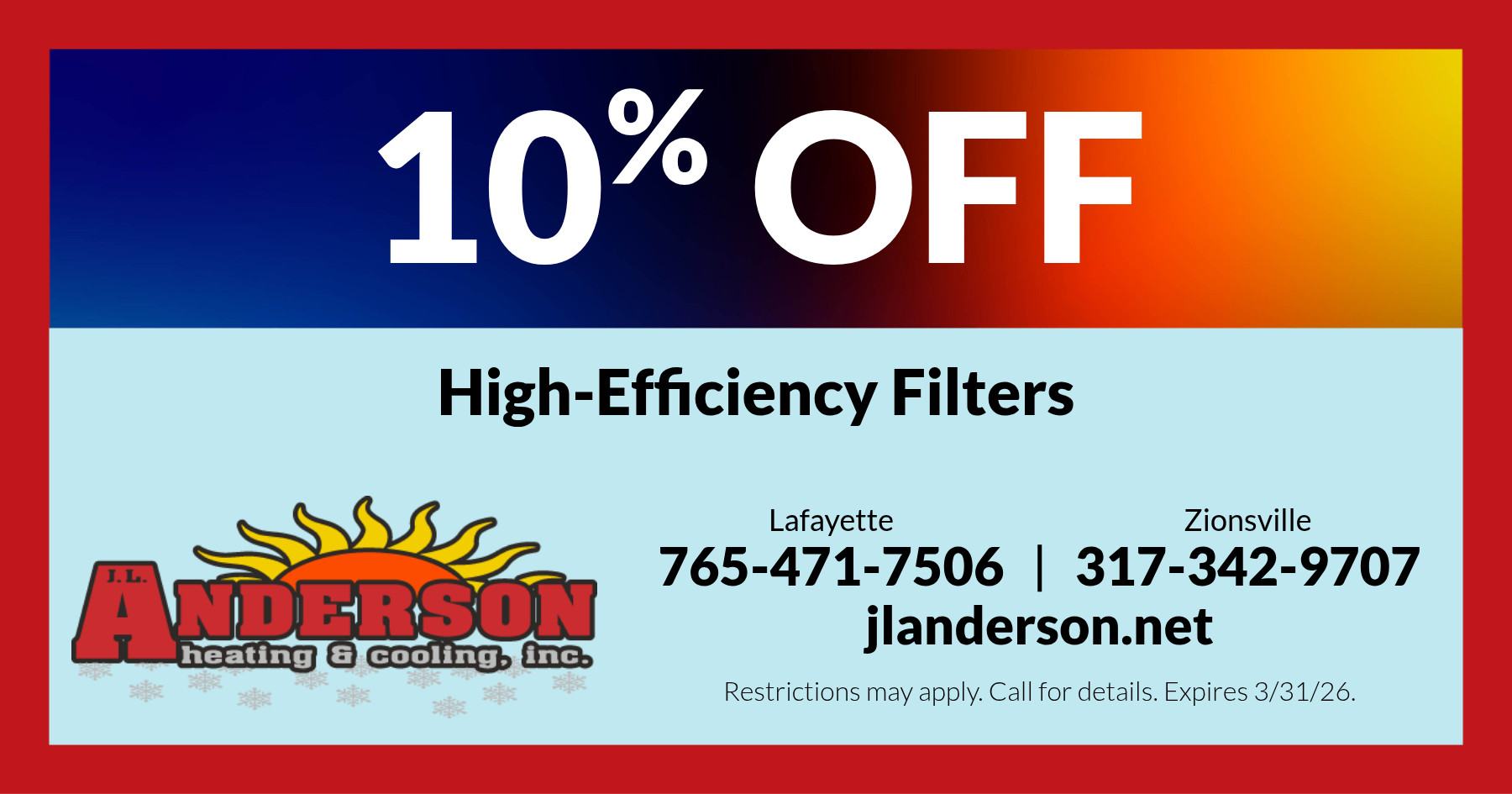 10% Off High-Efficiency Filters.